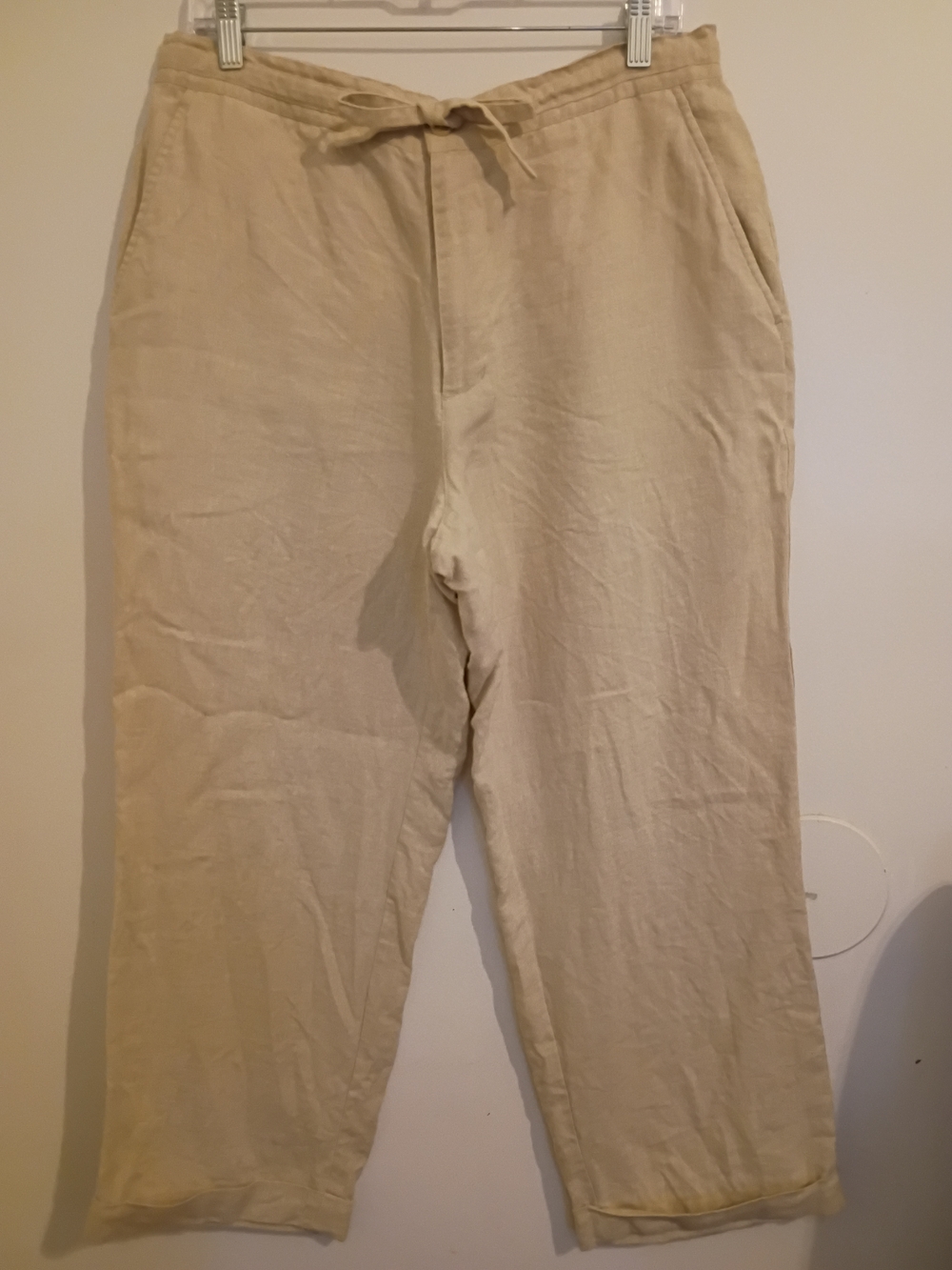 Tassa ElbaWomen's Drawstring 100 %Linen Trousers - Cream Sz M